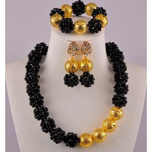 Fashion Black African Jewelry Set Crystal Ball Beaded Nigerian Beads Necklace Sets