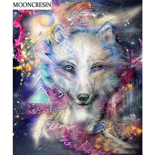 MOONCRESIN Diamond Embroidery Animal Wolf 5D Diy Diamond Painting Cross Stitch Full Square Rhinestone Mosaic Pattern Home Decor