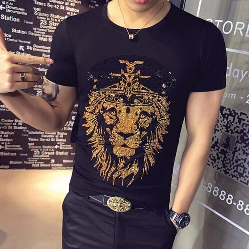 Animal Printing Rhinestone Mans T-shirt Plus Size 7XL Short Sleeve O Neck Casual T-Shirt Streetwear Tee Tops Brand Clothing