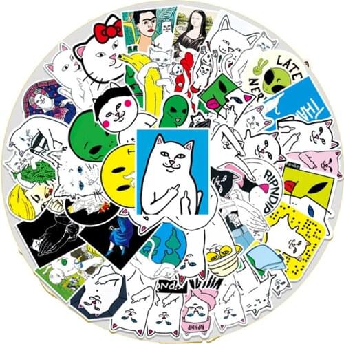 10/30/50PCS Cute Cartoon Middle Finger Cat Tide Brand Graffiti Notebook Hand Account Decoration Waterproof Sticker Toy Wholesale