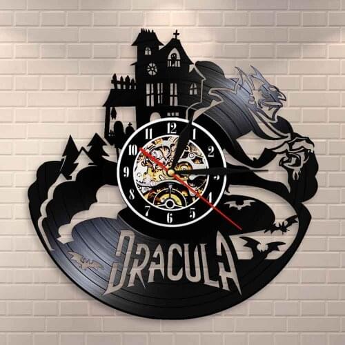 Halloween Dark Horror Home Decoration Draculas Castle Wall Art Wall Clock Gothic Vampire Bats Vintage Vinyl Record Wall Clock