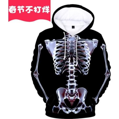 New manufacturer X-ray bones personality trend 3D digital printing hooded sweater women style