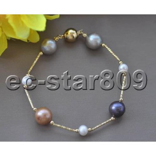 Z11140 8" 12mm Multicolor Round Edison Keshi Pearl Bracelet