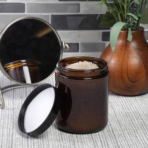 Variety Round Amber Glass Jar Straight Sided Cream Jars W/ Black Plastic Lid Cap Inner Liner For Salve Homemade Lotion Cosmetics
