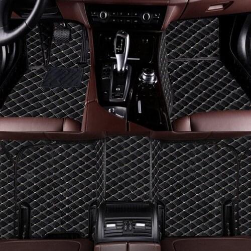 Luxury Surround Floor Mats Set for Toyota Corolla Left Hand Drive Black PU Leather with Beige Car Interior 5-Seat Ridged Liner