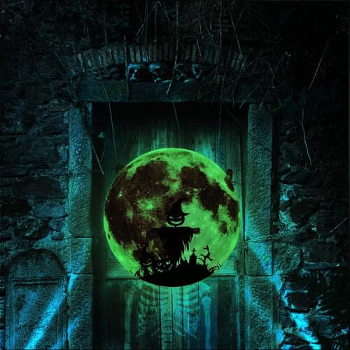 1pc Luminous Moon Wall Sticker Halloween Fluorescent Sticker Self-adhesive Halloween Decoration Home Art Children Room DIY Decal