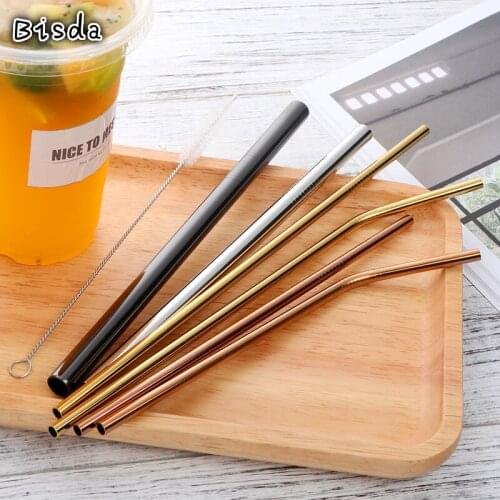 10 Pcs/Lot Eco-Friendly 10mm 12mm Straight Stainless Steel Drinking Straws Cleaner With Brush Bar Reusable Bar Accessories