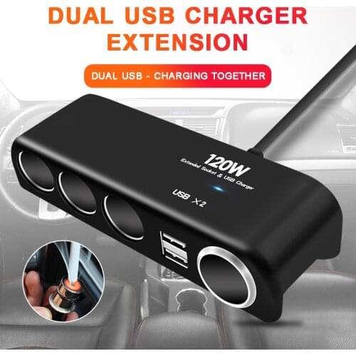 Universal 1 in 4 Car Cigarette Lighter Socket Plug Dual USB Charger Extension Adapter For Phone MP3 Vehicle Cigarette Lighter