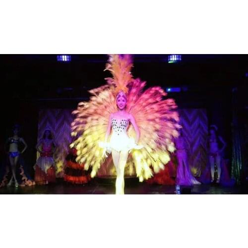 The shows victoria cabaret stage clothes skirt big angel feather wing headdress wings costume set for women