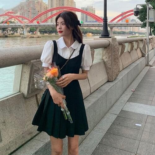 Bella Vintage Two Piece Dress Korean Short Sleeve Elegant Mini Dresses Women Casual Gothic Black Dress Summer 2021 Kawaii Lolita