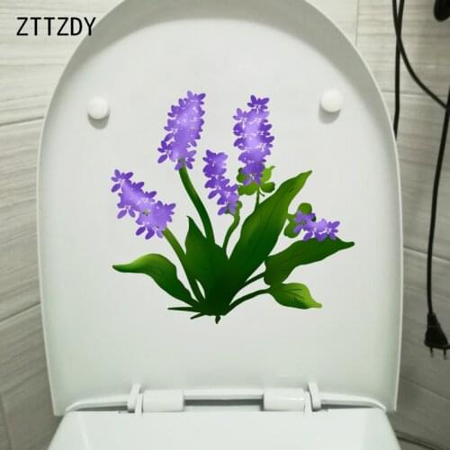 ZTTZDY 21.4*20.4CM Purple Lavender Flower Cartoon Toilet Sticker Wall Decals Home Decor T2-0476