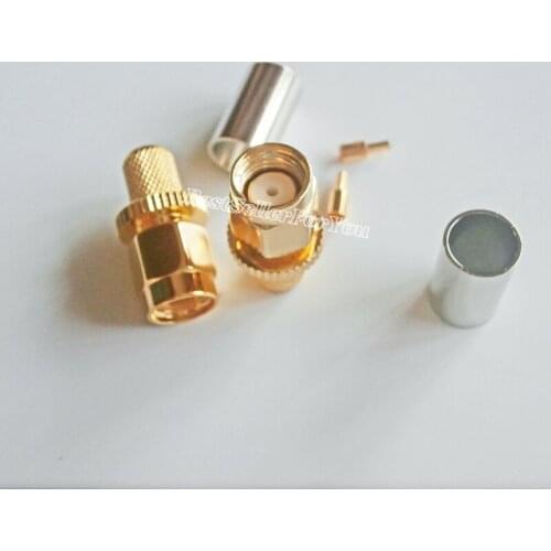 1Pcs RP SMA Connector Male Jack Crimp RG8X RG-8X LMR240 4C-2V Cable Straight Connector Golden