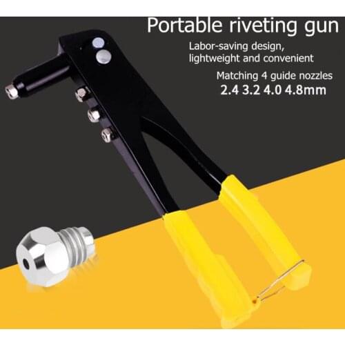 1Pcs Hand Riveter Gun 4 in 1 Pop Heavy Duty Manual Rivet Nut Gun Tools Set With 2.4mm 3.2mm 4.0mm 4.8mm Rivet Guide Nozzels