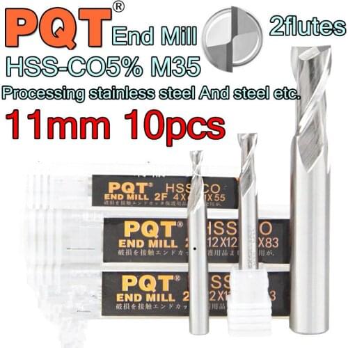 11*12*26*83mm 10pcs/set 12mm petiole 2flutes Japan PQT HSS-CO M35 End Mill Processing stainless steel And steel etc