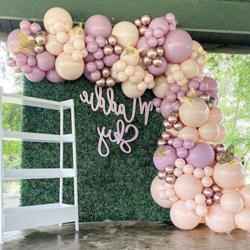 132Pcs/set Orange Purple Wedding Balloons Garland Arch Rose Gold Balloon for Girls Birthday Party Decor Baby Shower Decorations