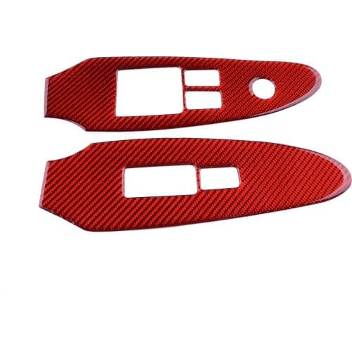 2Pcs Car Red Carbon Fiber Window Switch Panel Frame Glass Lift Regulator Button Trim LHD fit for Nissan 370Z 2009-2019 2020