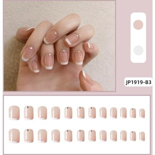 24pcs Rhinestones Inlaid Designs False Nail French Square Head Long Paragraph Fashion Fully Covered Nail Decoration With Glue