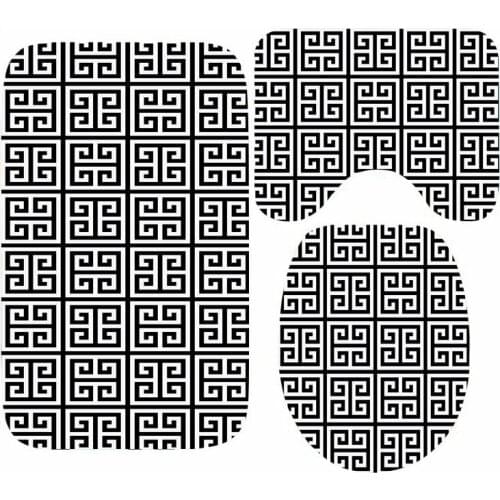 Modern Nordic Style Geometric Floor Mat for Bathroom Greek Key Bathroom Rugs Carpet Toilet Seat Lid Cover Mats Set Non Slip 3PCS