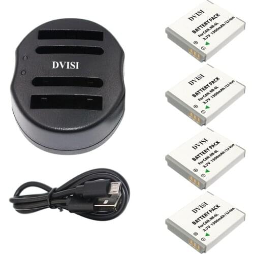 4pcs1.3Ah NB-6L NB6L Camera Battery with USB Dual Charger for CANON PowerShot SX240 SX260 HS IXY110 SD980 Digital Camera Battery