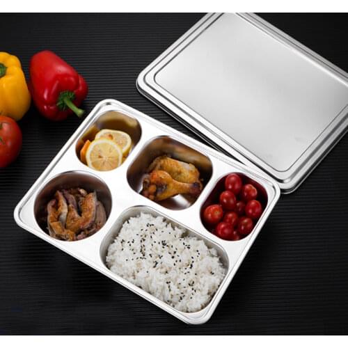 Stainless Steel Bento Box, 1 Set - 5 Sections High Quality Kitchen Dining Food tray with lid Kitchen Tools Gadgets Utensils