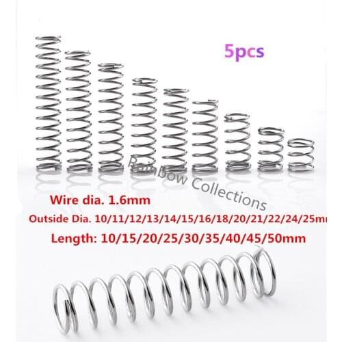 5pcs/lot Wire Dia. 1.6mm Outside Dia. 10-25mm Length 10-50mm 304 Stainless steel Y type spring compression Return spring
