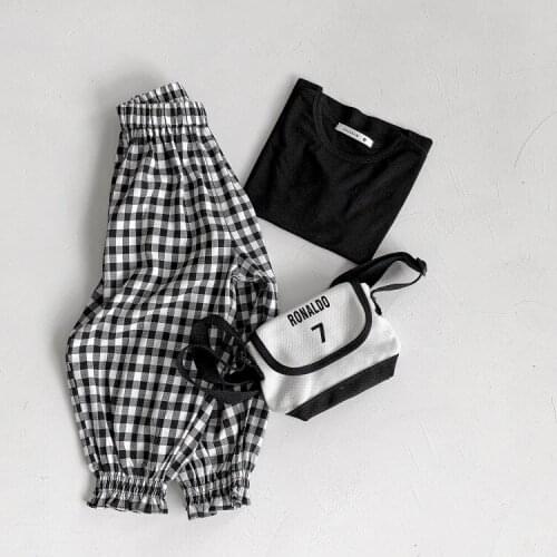 2-9 Years Childrens Trousers Spring Summer Baby Boys Girls Korean Plaid Pants 2021 New Arrival Kids Casual Loose Cotton Pants