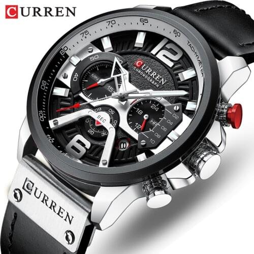 2019 Top Brand CURREN Fashion Men Watches Military Leather Waterproof Quartz Wristwatch Male Sport Chronograph Relogio Masculino