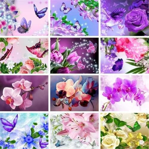 GATYZTORY DIY Painting By Numbers For Adults Purple Flowers Picture By Numbers Handpainted Oil Painting For Home Decors Crafts K