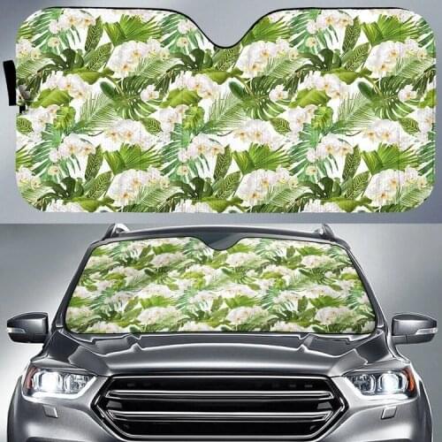 Hawaii Tropical White Plumeria Printed Protect Car Interior Universal Car Windshield Sun Shade Durable Front Windshield Sunshade
