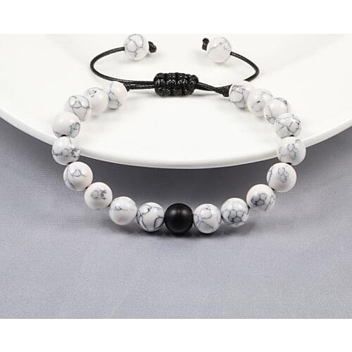 Classic Black White Beaded Bracelet Trendy Braided Rope Natural Lava Stone Adjustable Charm Yoga Bracelets Jewelry For Women Men
