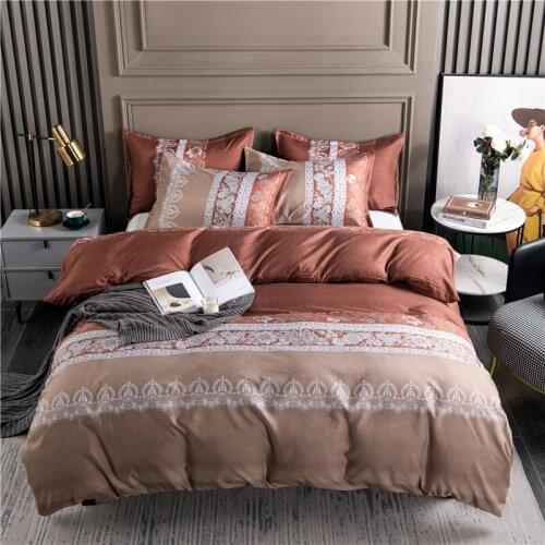 Quilt Cover Set For Single Bed Twin/Full Size Bedding Sets Coffee Color Bed Sets With Pillowcase Reactive Printed Duvet Coverset