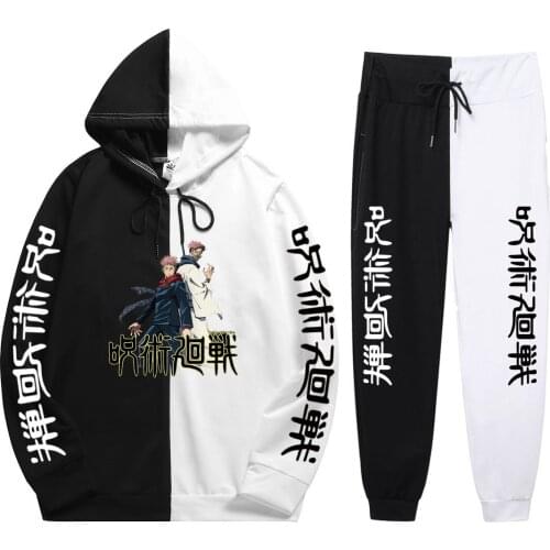 Summer Man New 2 Pieces Sets Anime Jujutsu Kaisen Print Avant-Garde Fashion Comfortable Patchwork Thin Hoodie+Patchwork Pants