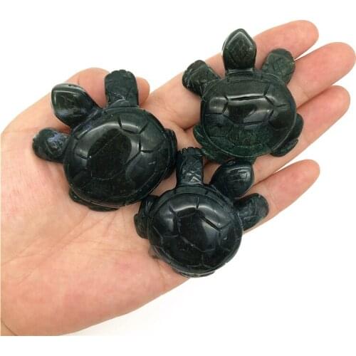 Beautiful 1PC Natural Moss Agate Tortoise Crystal Stone Carved Turtle Crafts Figurine Chakra Healing Natural Quartz Crystals