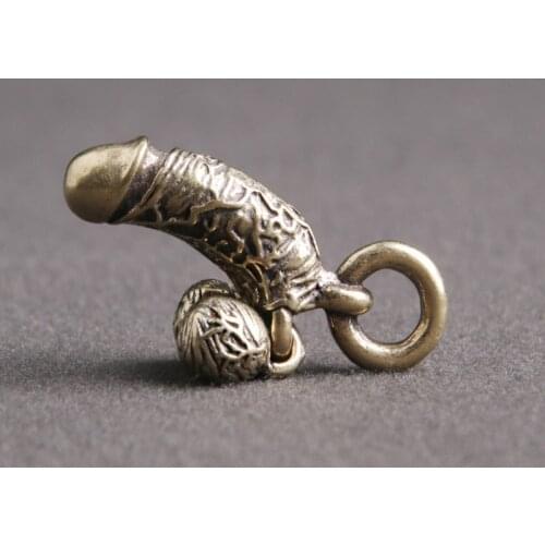 Creative Copper Male Penis Figurines Miniatures Funny Simulation Chick Personality Home Decoration Genitals Car Keychain Pendant