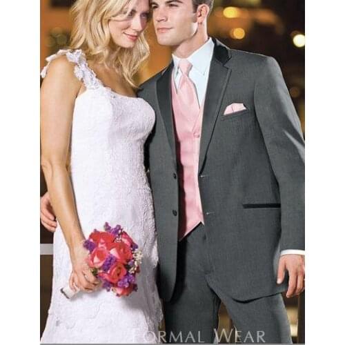 Best selling Gray Wedding Suits Peak Lapel Groom Tuxedos Groomsmen Men Wedding Suits Prom Clothing (jacket+pants+waistcoat+tie)