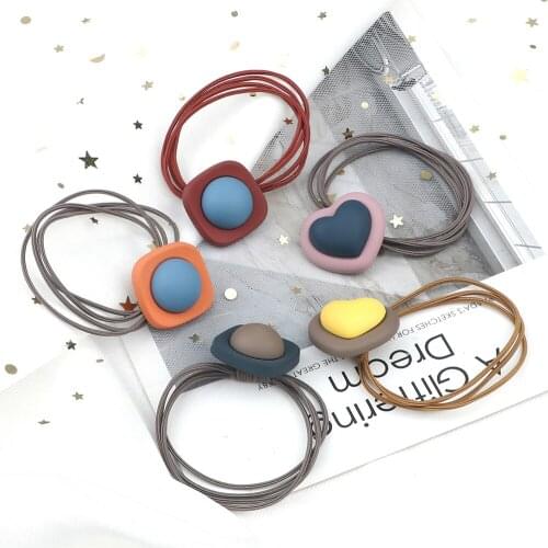 Matte Square Heart Hair Bands Colorful Pendant Hair Ties Korean Rubber Band High Elastic Rope Hair Accessories Ponytail Holder