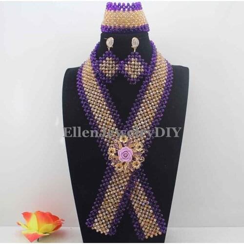 Fashion New Purple and White Crystal Beaded Necktie Necklace Set African Jewelry Sets for Brides Ceremony Free Shipping W13835