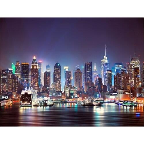 Diy full square round mosaic diamond painting Seaside city night view diamond embroidery 5d diamond cross stitch kits AA1934