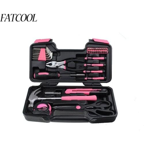 FATCOOL 39 Piece DIY Household Home Hand Tool Set Screwdrivers Pliers Hammer Wrenches Measure Tape Band Hard Storage Box