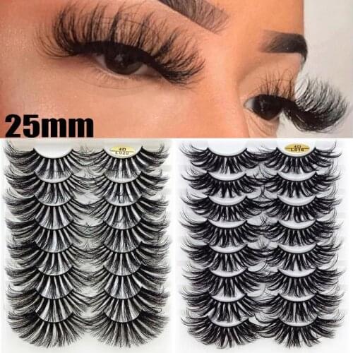4D False Eyelashes Thick Wispies Fluffy Natural Long Eyelashes Handmade 25mm Eyelashes Beauty Makeup Extension Tools 8 Pairs