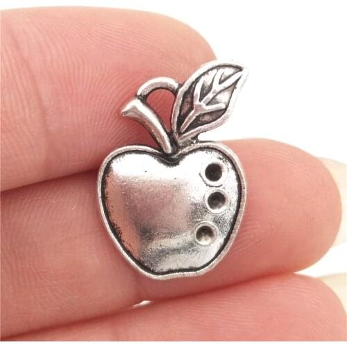 BULK 30 Zinc Alloy Apple Charms Teacher Theme Antique Silver Plated DIY Handmade Pendant for Bracelet 13*19mm 1.8g