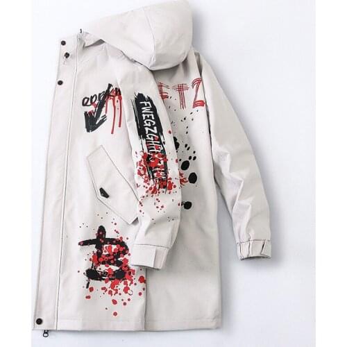 Autumn Mens JACKET OUTERWEAR Worker Decorates Body Long Windbreaker Coat Spring Printed Clothes Mens Hooded Coat