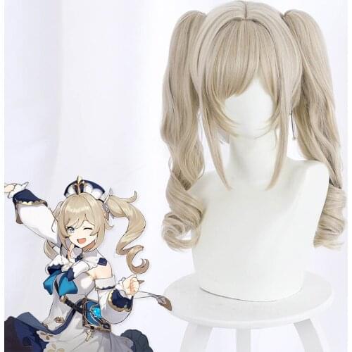 Game Genshin Impact Cosplay Barbara Cosplay Wigs Curly Ponytail Long Hair Halloween Party Cosplay For Women CS483