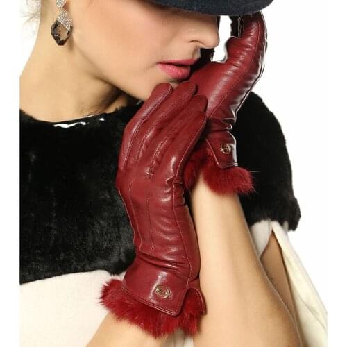 Real Leather Gloves 2020 Fashion Rabbit Hair Wrist Womens Winter Gloves Thermal Solid Sheepskin Gloves Free Shipping EL003PR