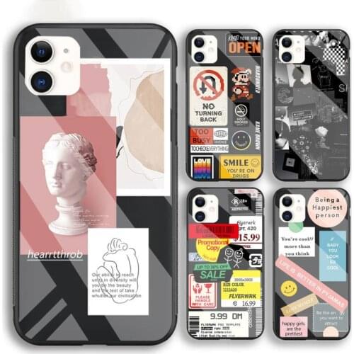 Retro Funny Bar Code Label Phone Case For Iphone 6 6s 7 8 Plus XR X XS XSmax 11 12 Pro Mini Max Tempered Glass