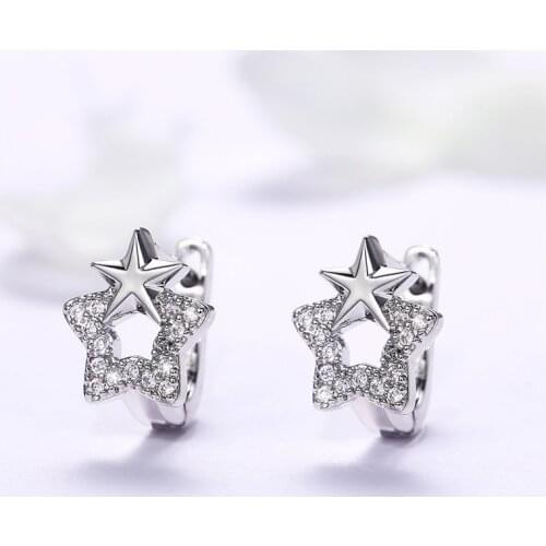 Huitan Exquisite Star Hoop Earrings for Women Shiny Cubic Zirconia Stone Stylish Accessories for Party Dail Wear Fashion Jewelry