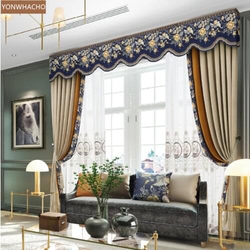 Custom curtains European luxury chenille thickening shad living room beige cloth blackout curtain tulle valance drape B681