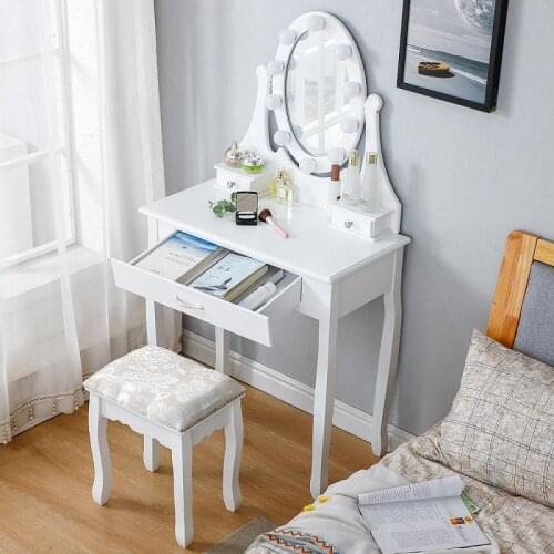 Nordic Dresser Dressing Table With Stool Vanity Table Modern Minimalist Mini Dressing Table With Light Mirror Bedroom HWC
