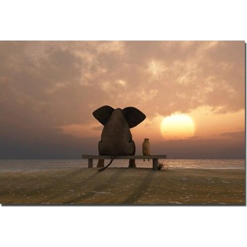 Elephant And Dog HD Picture Nordic Style Wall Art Poster Canvas Prints Paintings for Living Room Decor