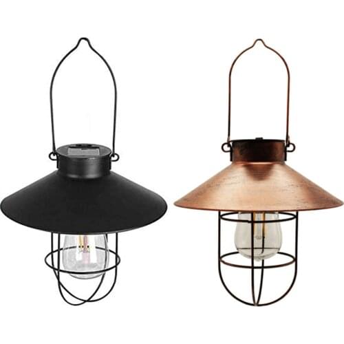 Solar Lantern Hanging Light With E27 2W LED Bulbs Iron Solar Powered Garden Hanging Lamps For Patio Pathway Courtyard Lawn